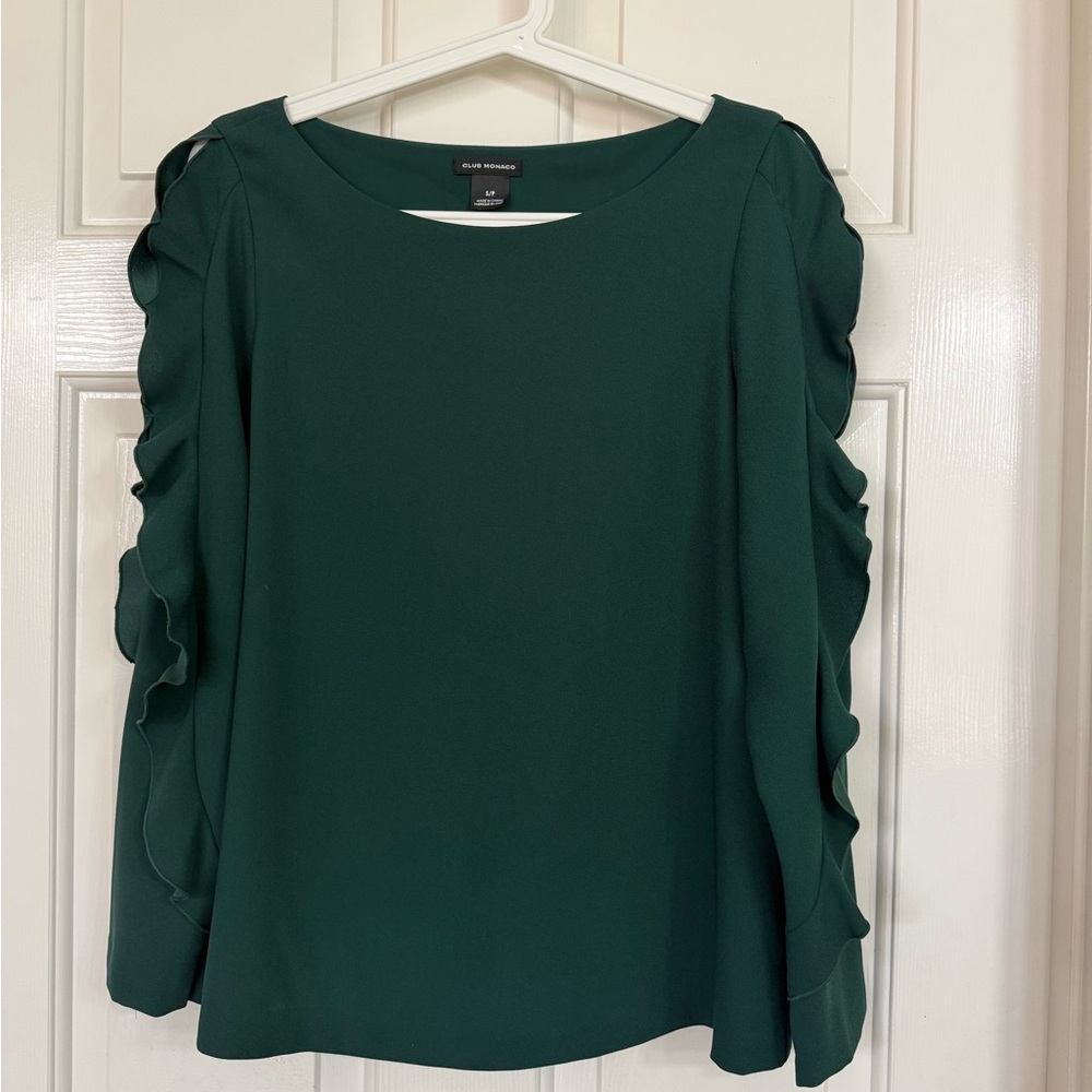 Club Monaco Forest Green Ruffle Blouse